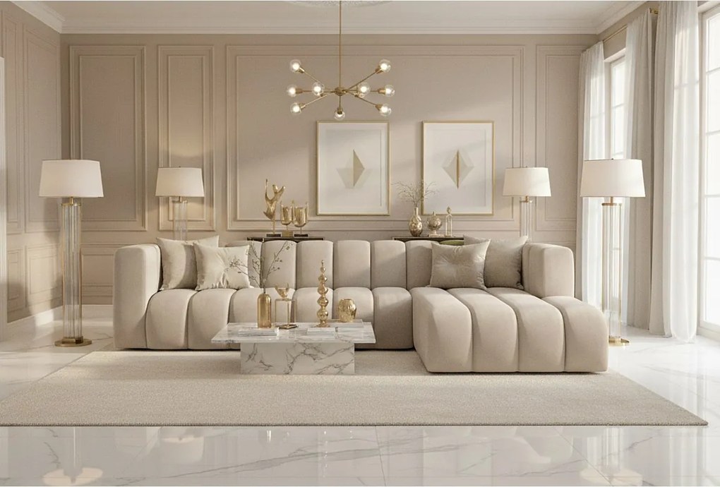 Narożnik w kształcie L GRAND 318 cm, tkanina Salvador, Beżowy, Prawy