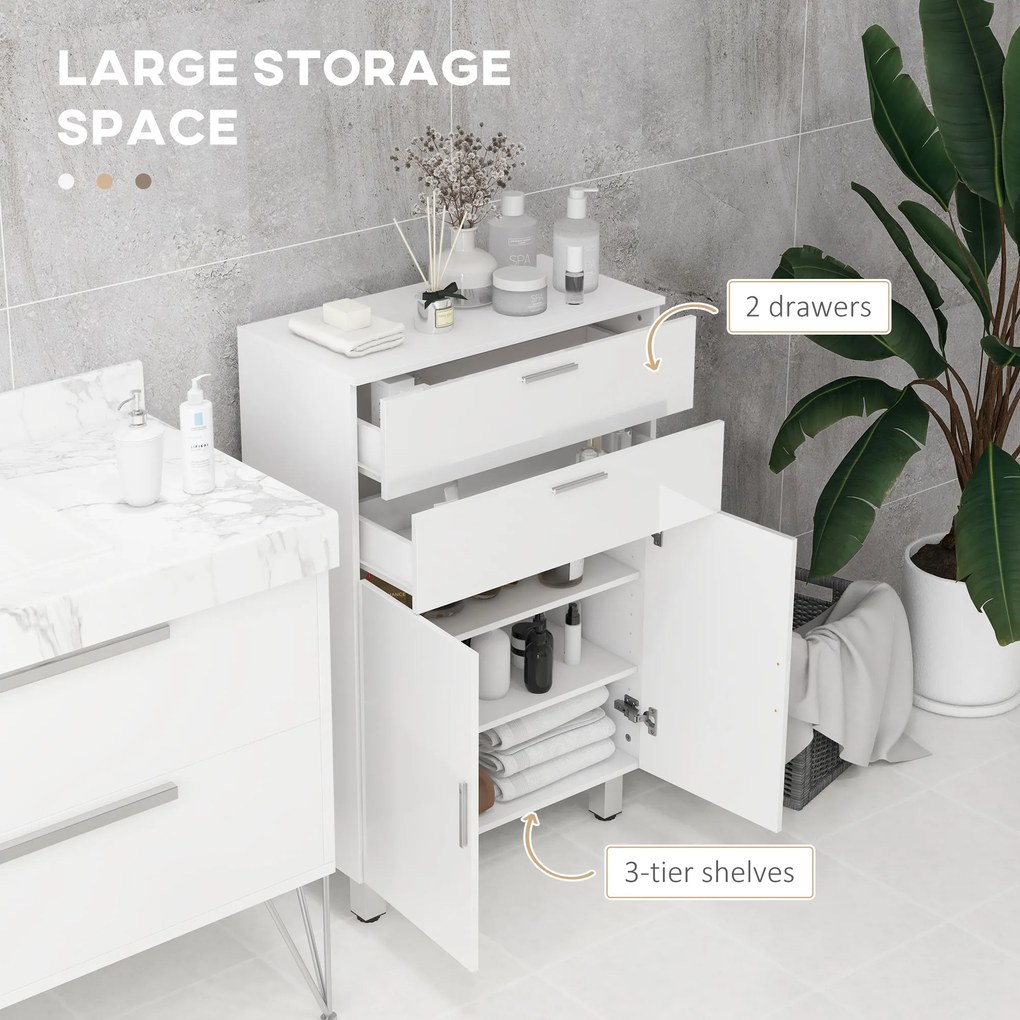 kleankin Szafka Łazienkowa, Komoda, 2 Szuflady, Regulowana Półka, Drewno, Biała