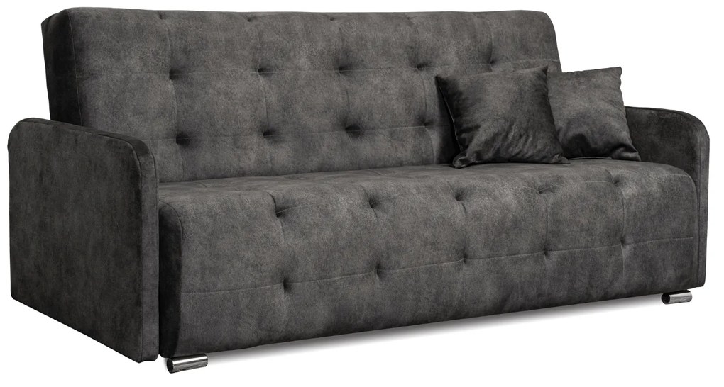 Sofa z Funkcją Spania ARIA Wersalka Rozkładana Dwuosobowa Welurowa Szara Nowoczesna do Salonu