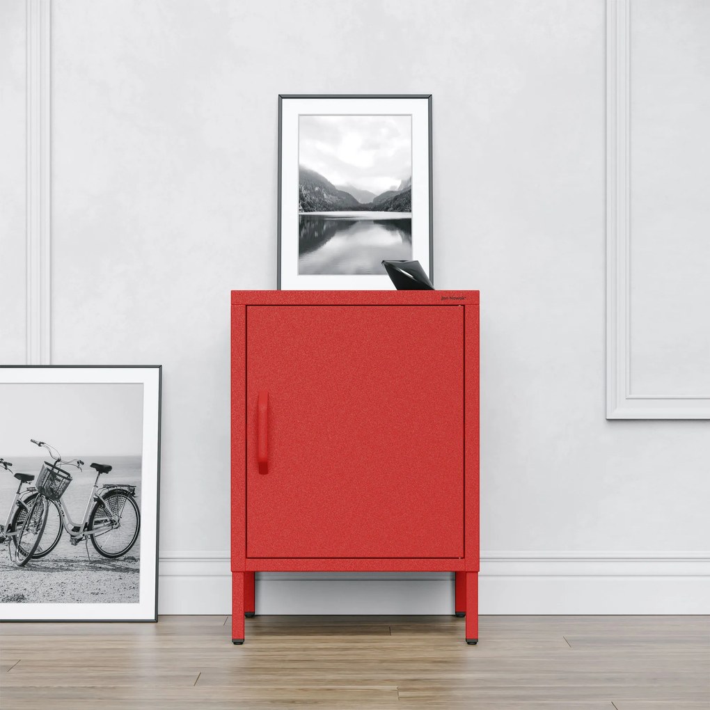 Szafka nocna metalowa na nóżkach czerwona, 424x595x400 mm: MIA Modern