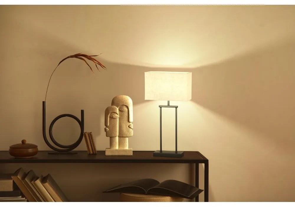 Czarno-beżowa lampa stołowa z tekstylnym kloszem (wysokość 52 cm) Ann – Fischer & Honsel