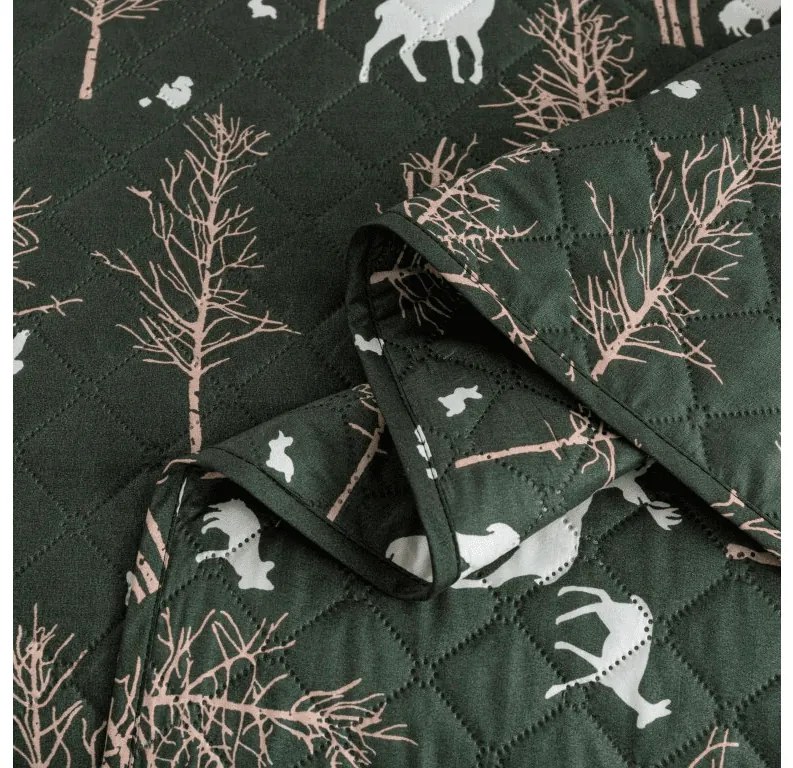 Narzuta na łóżko ze wzorem OAK DEER, ciemnozielony Rozmiar: 170 x 210 cm