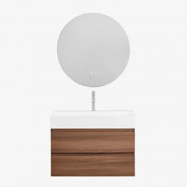 Zestaw Wiszących Mebli Łazienkowych Z Drewna I Forniru Jesionowego Zintegrowany Z Umywalką Ona Ciemna Czerń - Sklum