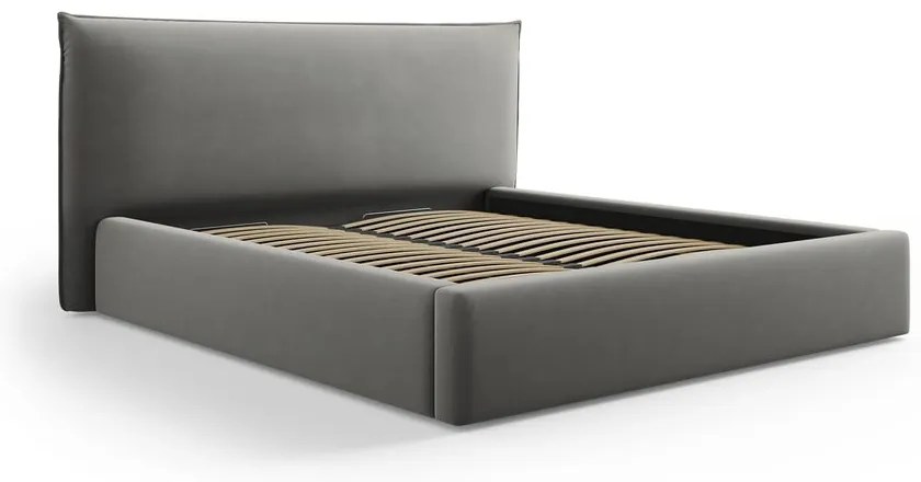 Szare tapicerowane łóżko dwuosobowe ze schowkiem i stelażem 180x200 cm Elio – Milo Casa
