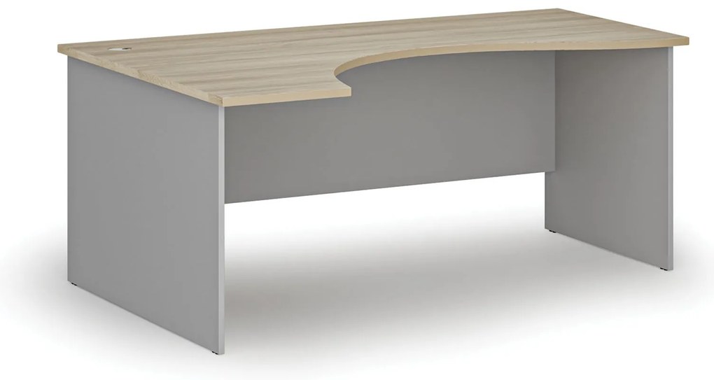 Ergonomiczne biurko PRIMO GRAY, 180x120 cm, lewe, szary/dąb naturalny