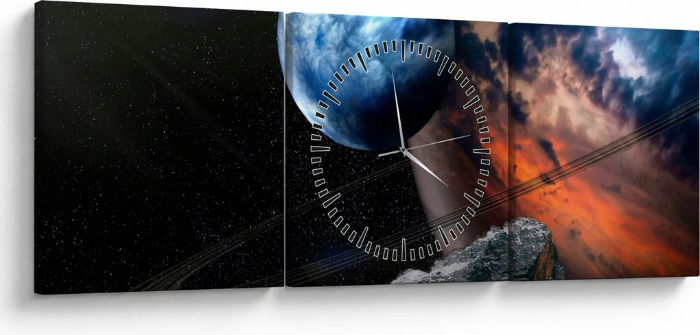 Obraz planety w kosmosie (z zegarem) (90x30 cm)
