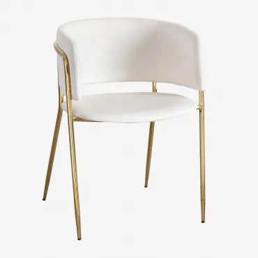 Krzesło Do Jadalni Tapicerowane Nalon Goud & Aksamitny Beige Cream & Terciopelo - Sklum