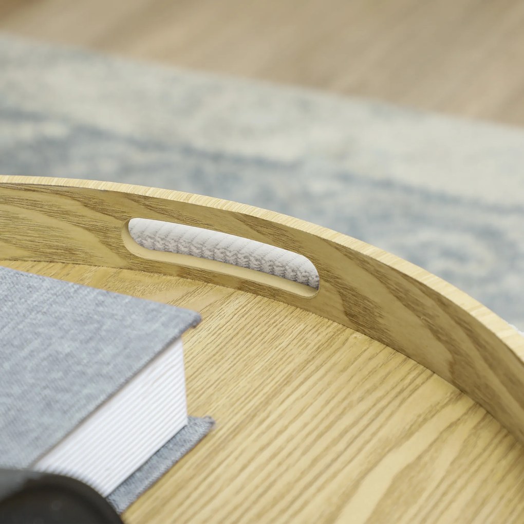 HOMCOM Puf z miejsem do przechowywania, Okrągły, Podnóżek, Sztruks, MDF, Kremowy