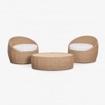 Zestaw Ogrodowy Z 2 Fotelami I Stolikiem Kawowym Z Drewna Akacjowego I Syntetycznego Rattanu Clarnyx Miel - Sklum