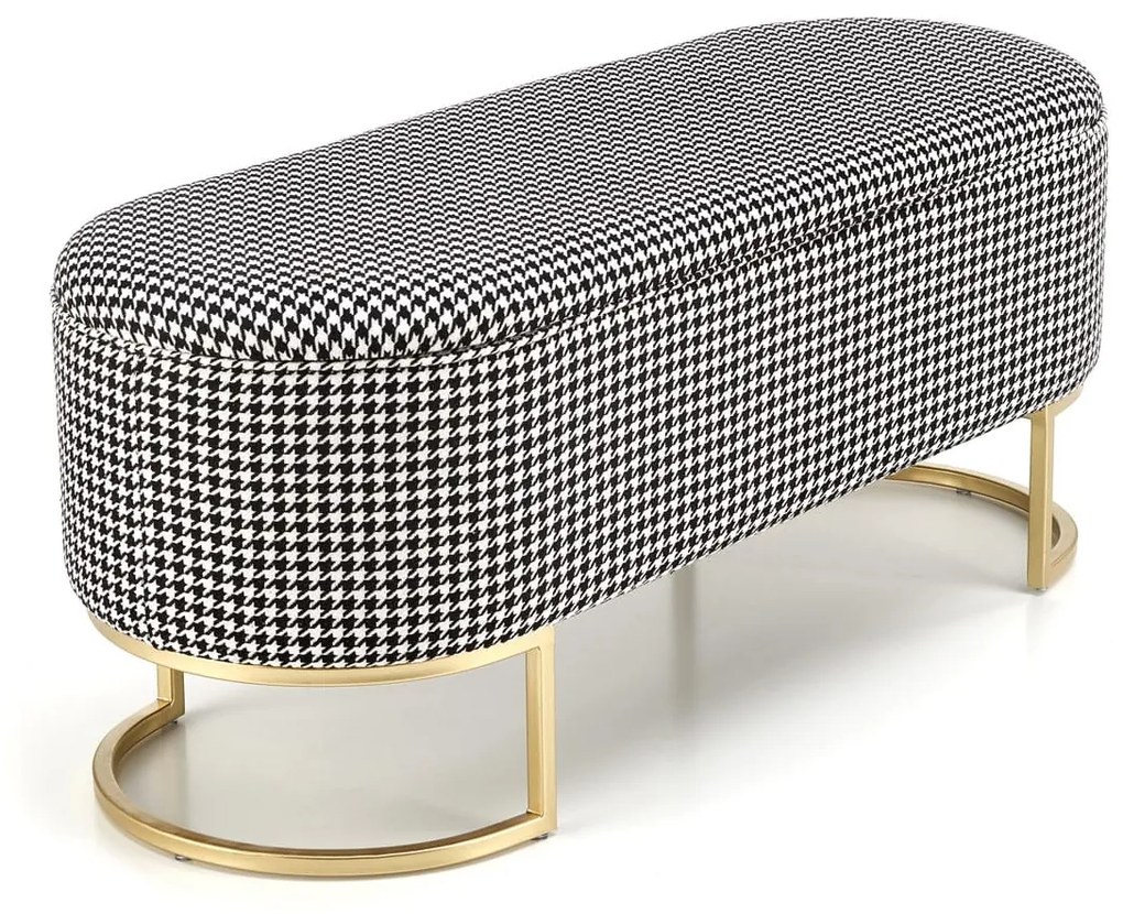 HARMONY ławka, pufa z funkcją pojemnika czarny biały złoty pepitka glamour