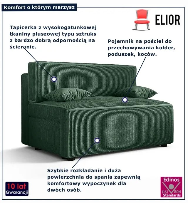 Ciemnozielona tapicerowana sofa rozkładana S8-R27