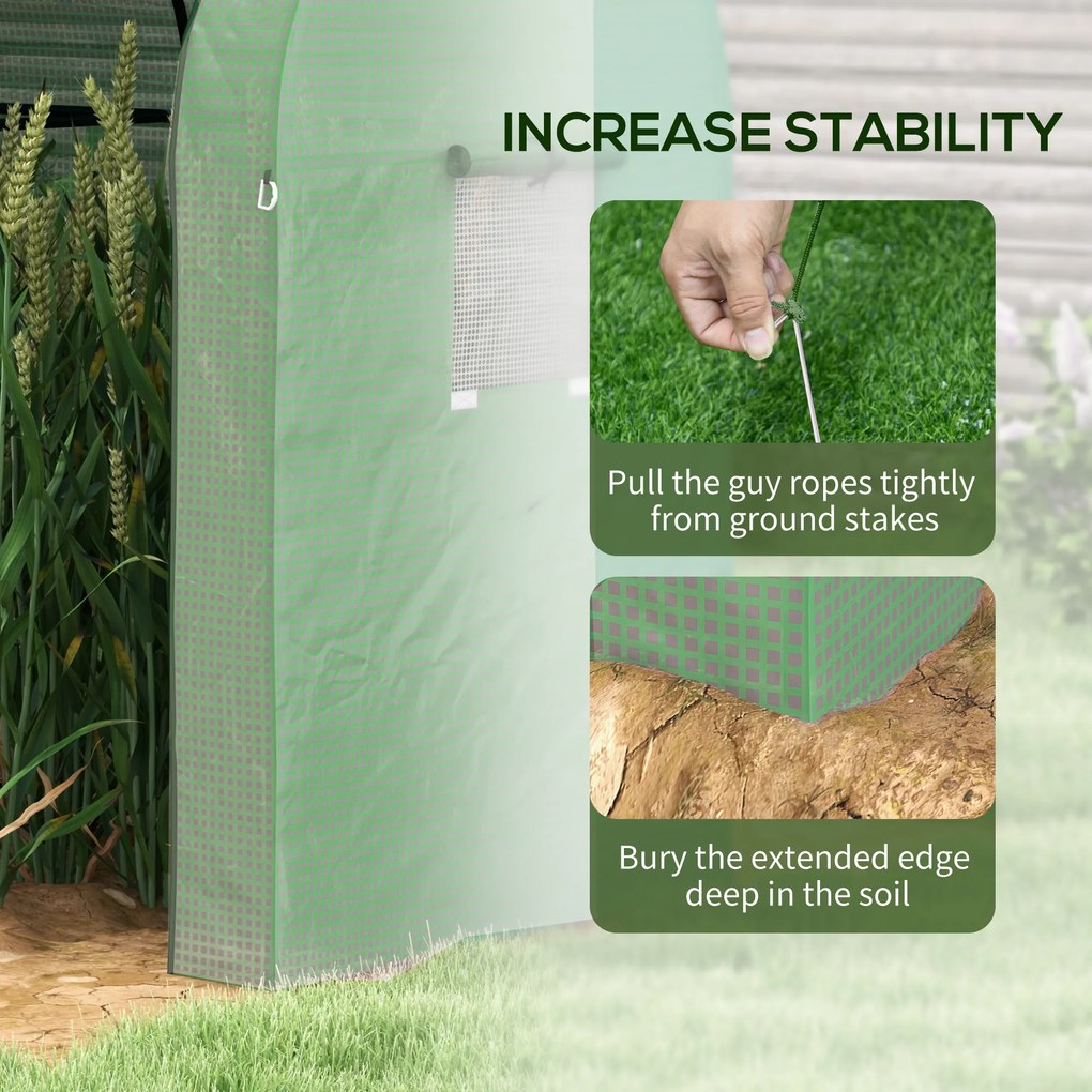 Mini tunel cieplarniany Outsunny, tunel dla roślin, z 2 strefami do uprawy, rolowane drzwi, 185 x 94 x 150 cm, Zielony