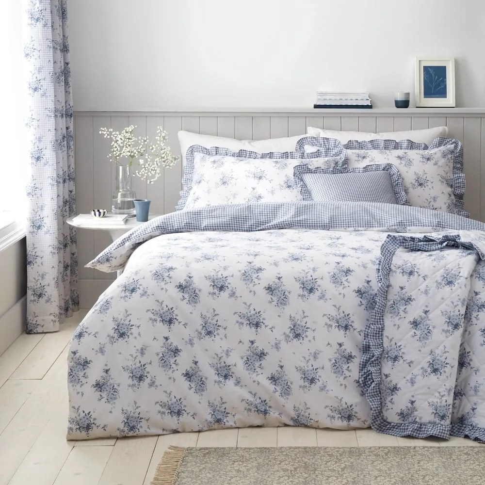 Biało-niebieska pościel dwuosobowa 230x220 cm Lucie Floral Frill – Catherine Lansfield
