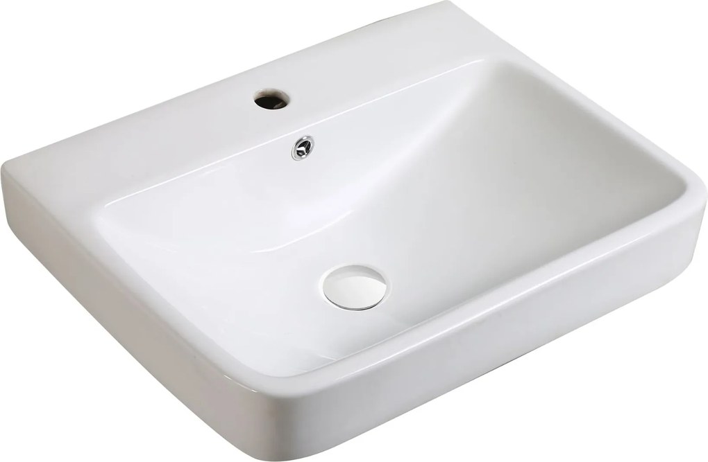Umywalka biała wisząca prostokątna z otworem na baterię i półką 60 x 46 cm ARVETE Slim