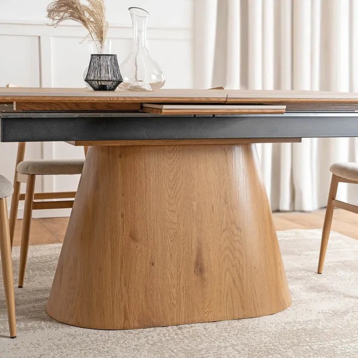 Stół Rozkładany Prostokątny LIZBONA 160-200 cm Ceramiczny Dąb do Jadalni Nowoczesny