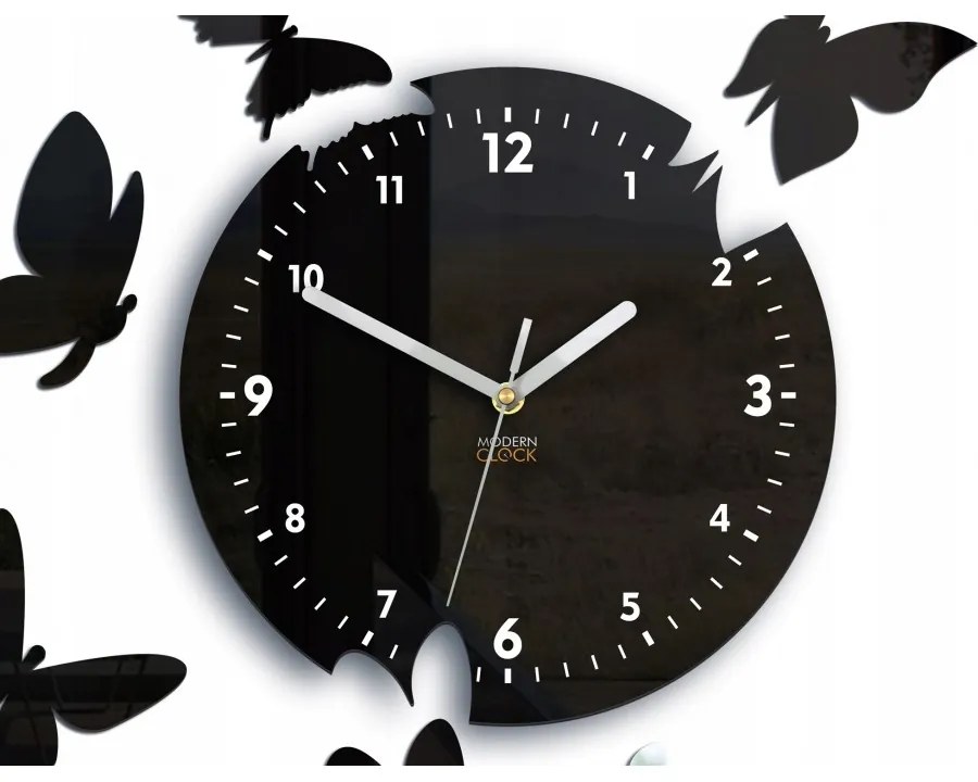 Zegar ścienny nowoczesny cichy do salonu lub sypialni akrylowy z motylami