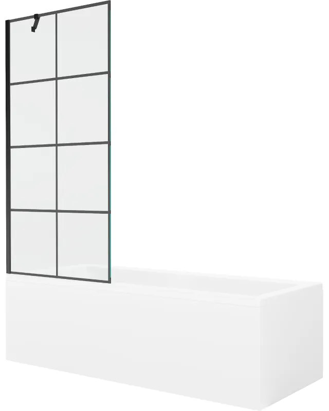 Mexen Cubik wanna prostokątna 160 x 70 cm z obudową i parawanem 1-skrzydłowym 80 cm, czarny wzór - 550316070X9508007077