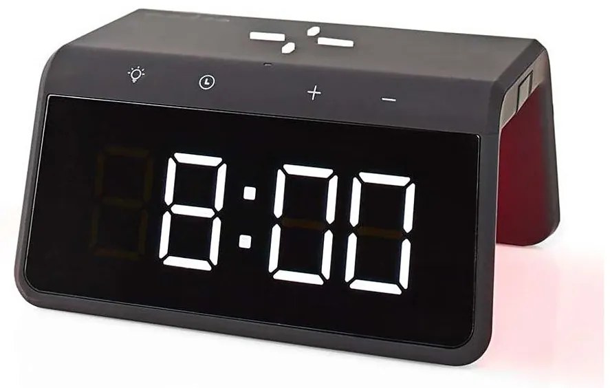 Nedis WCACQ30BK - Budzik LCD z ładowarką bezprzewodową 15W/5V czarny