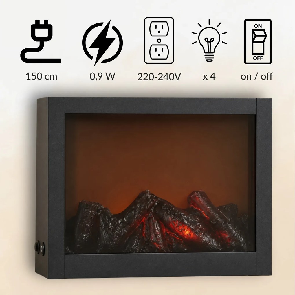 Kominek dekoracyjny LED, metalowy, 10 x 29 x 23 cm