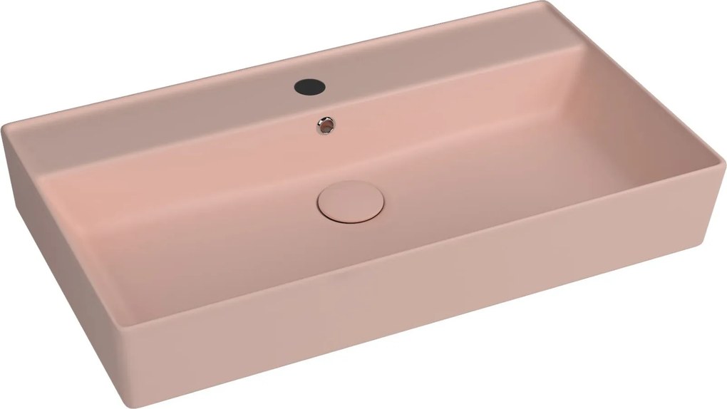 Massi Umywalka ceramiczna nablatowa / wisząca różowa z otworem na baterie 80 x 45 cm LERA pink