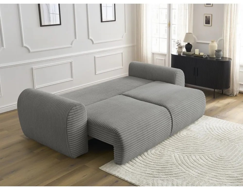 Ciemnoszara sztruksowa rozkładana sofa 257 cm Lucien – Bobochic Paris