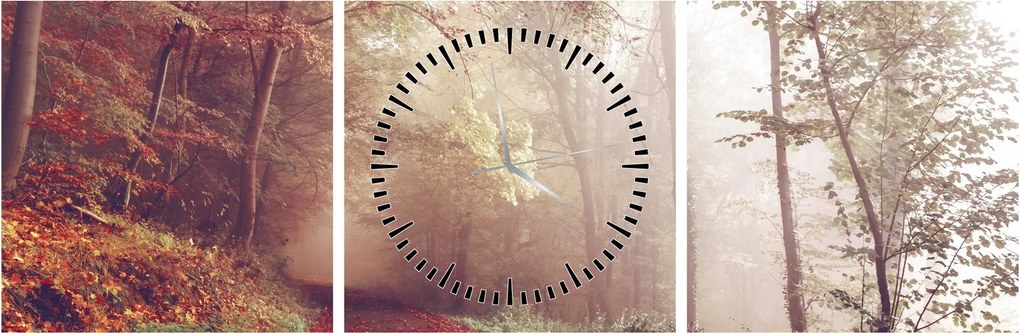 Obraz - Jesienny spacer po lesie (z zegarem) (90x30 cm)