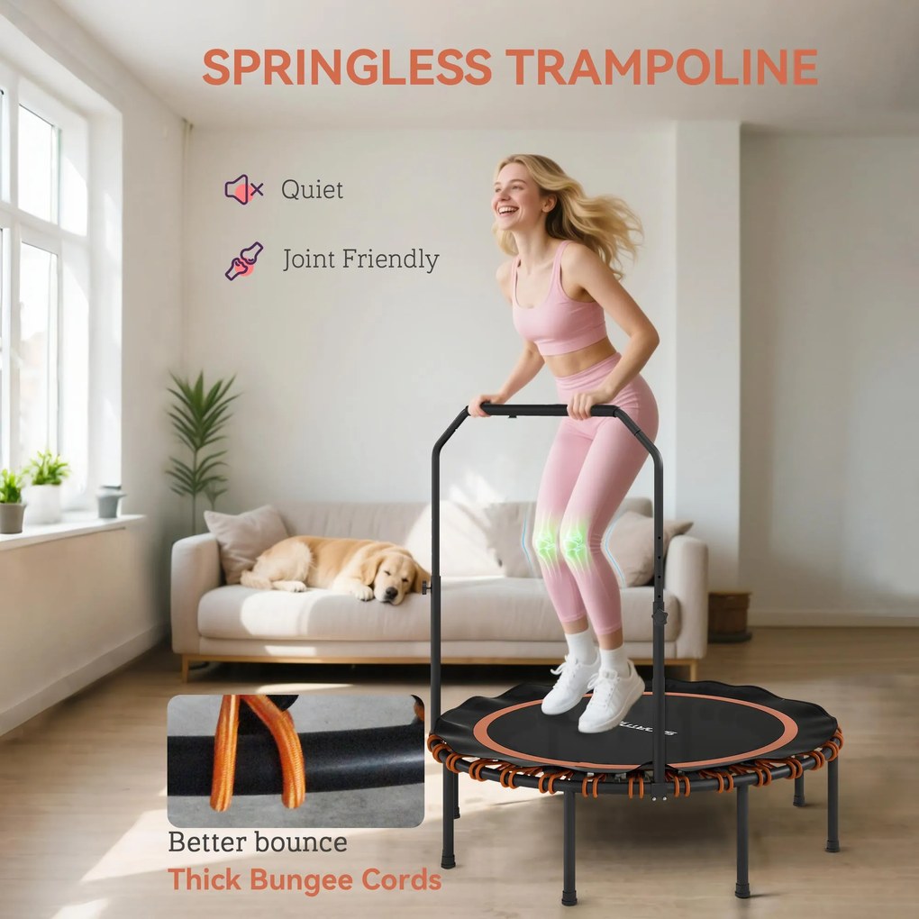 SPORTNOW Trampolina fitness z regulowaną poręczą, trampolina sportowa do użytku wewnątrz i na zewnątrz, stal, tworzywo sztuczne, pomarańczowy