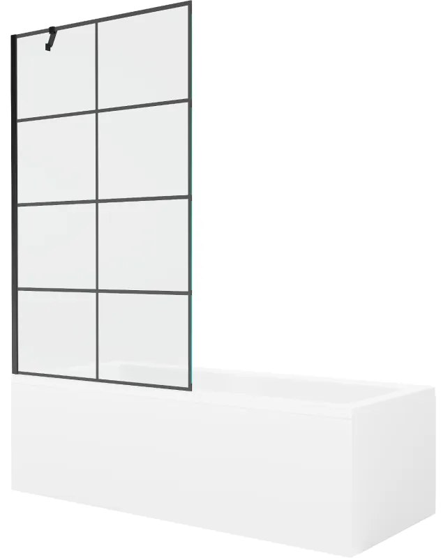 Mexen Cubik wanna prostokątna 160 x 70 cm z obudową i parawanem 1-skrzydłowym 100 cm, czarny wzór - 550316070X9510007077