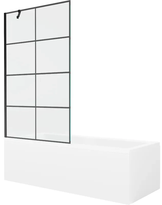 Mexen Cubik wanna prostokątna 160 x 70 cm z obudową i parawanem 1-skrzydłowym 100 cm, czarny wzór - 550316070X9510007077