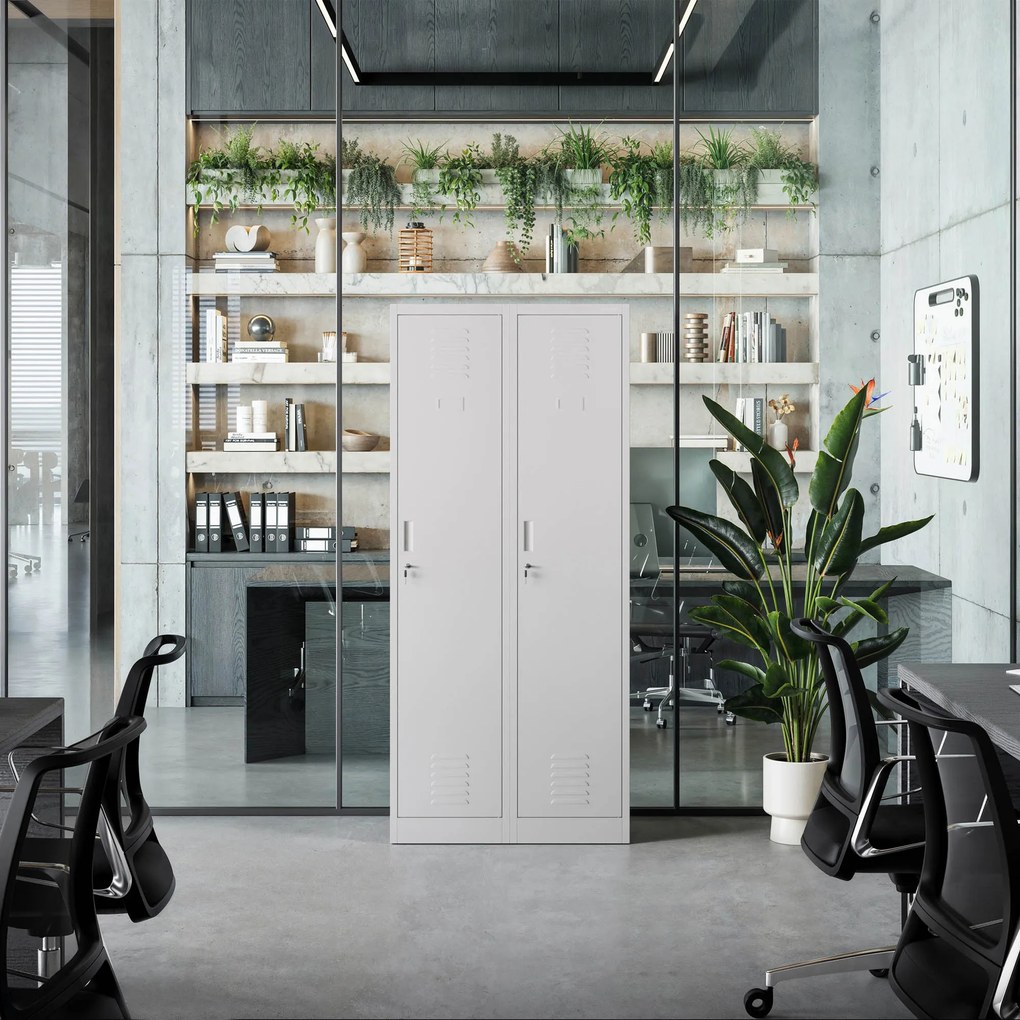 Szafka ubraniowa BHP szara: czterokomorowa KACPER, 800 x 1800 x 500 mm