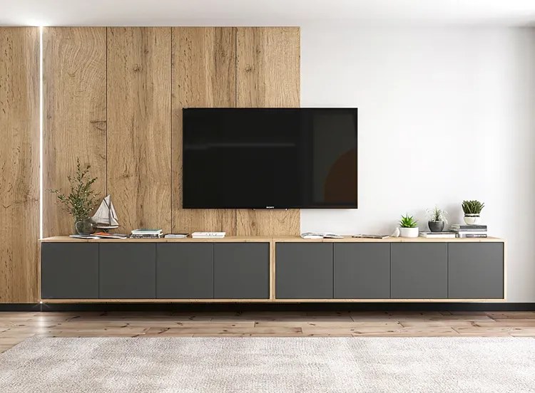 Zestaw wiszących szafek rtv dąb wotan + grafit W5-E08