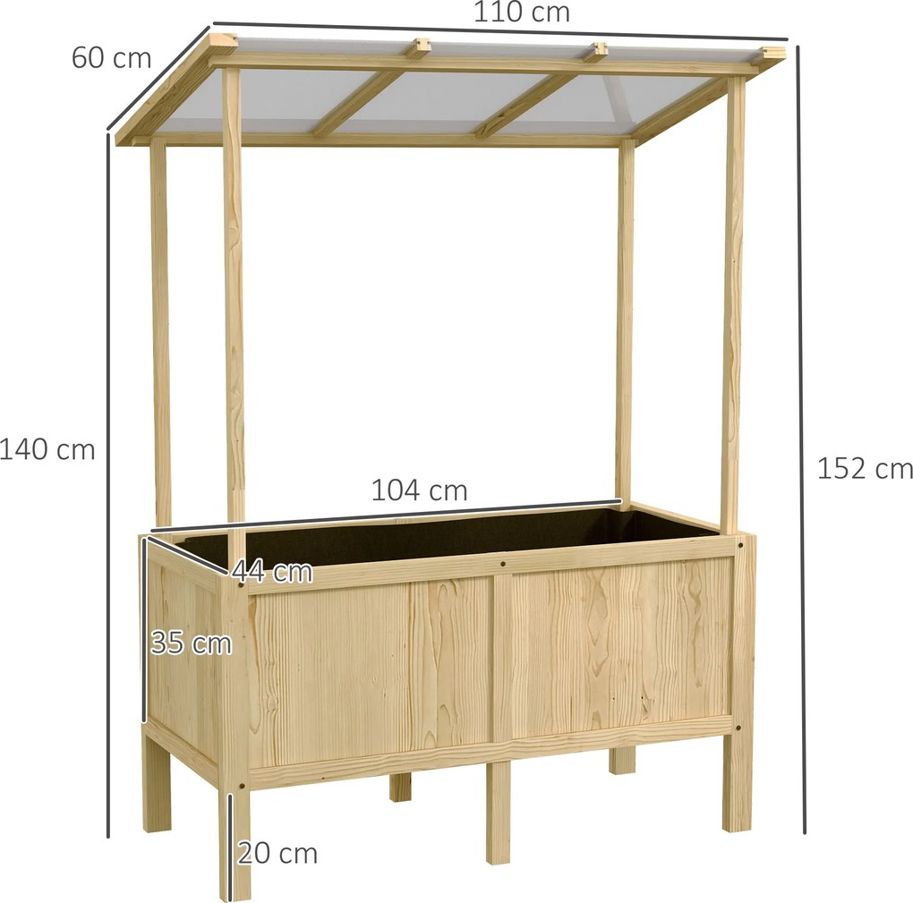 Outsunny Wysokie Łóżko Ogrodowe Drewniane z Tunel Foliowy Skrzynia na Rośliny 110x60x152cm Naturalne | Aosom PL
