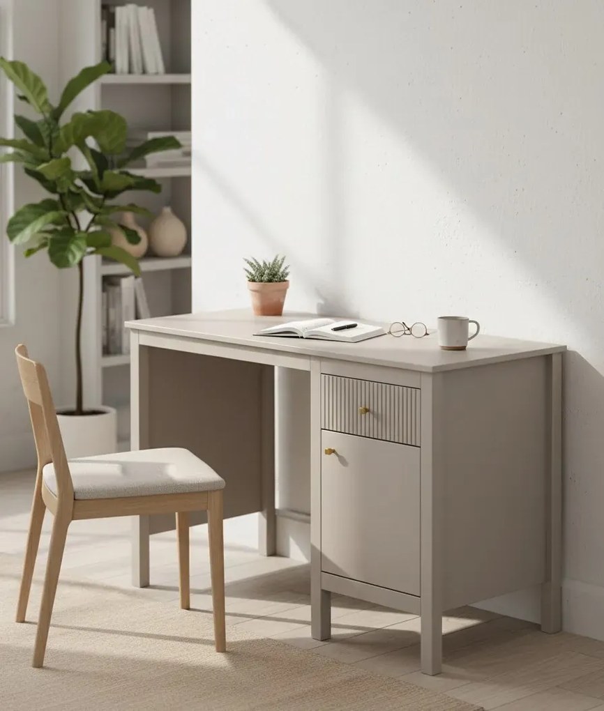 Nowoczesne biurko z szafką i szufladą taupe B2-N02