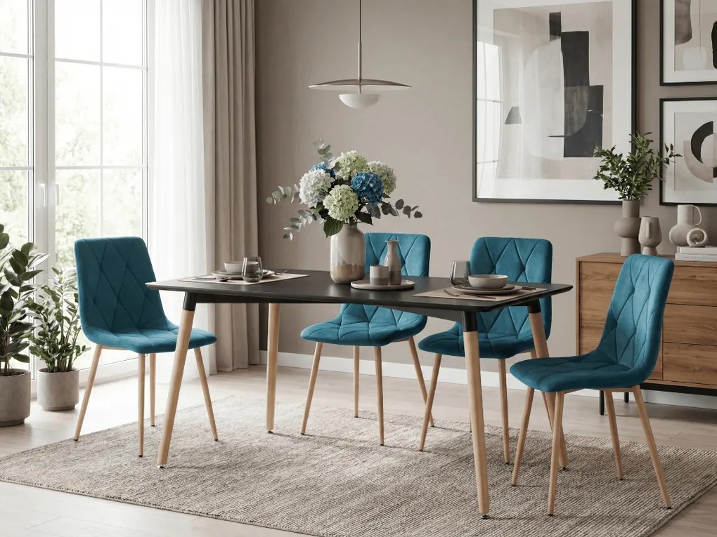 Turkusowe aksamitne krzesło jadalniane LIBRA