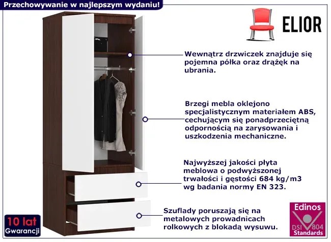 Dwudrzwiowa szafa z gładkim frontem wenge + biały Loretto