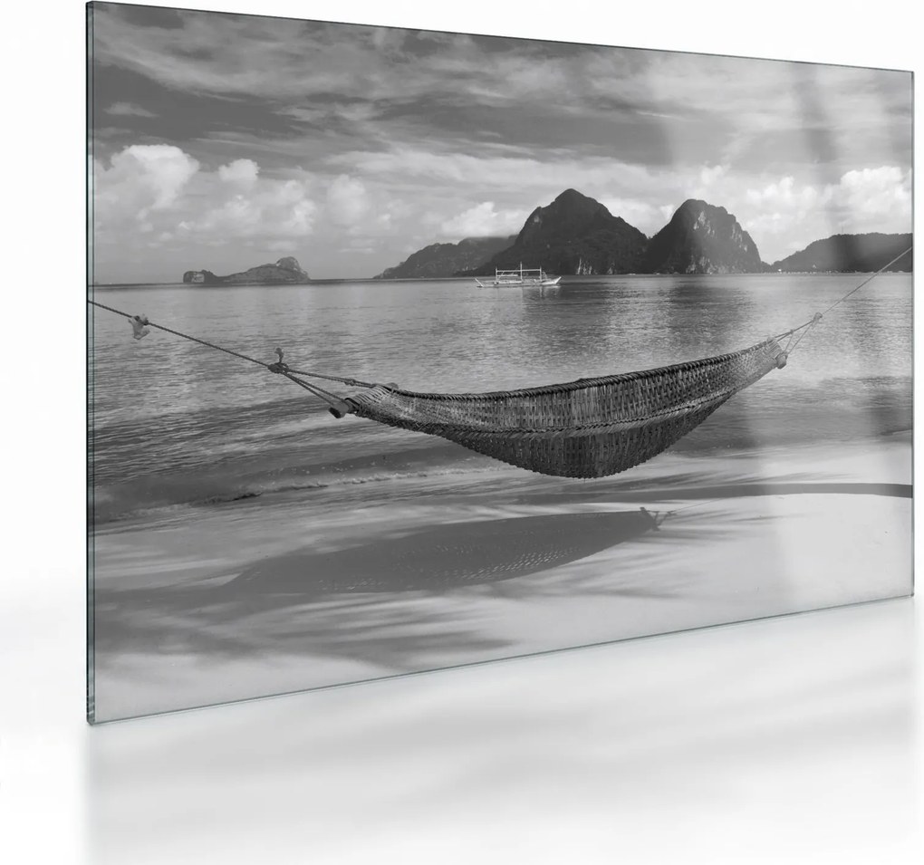 Obraz na szkle - Hamak na plaży (70x50 cm)