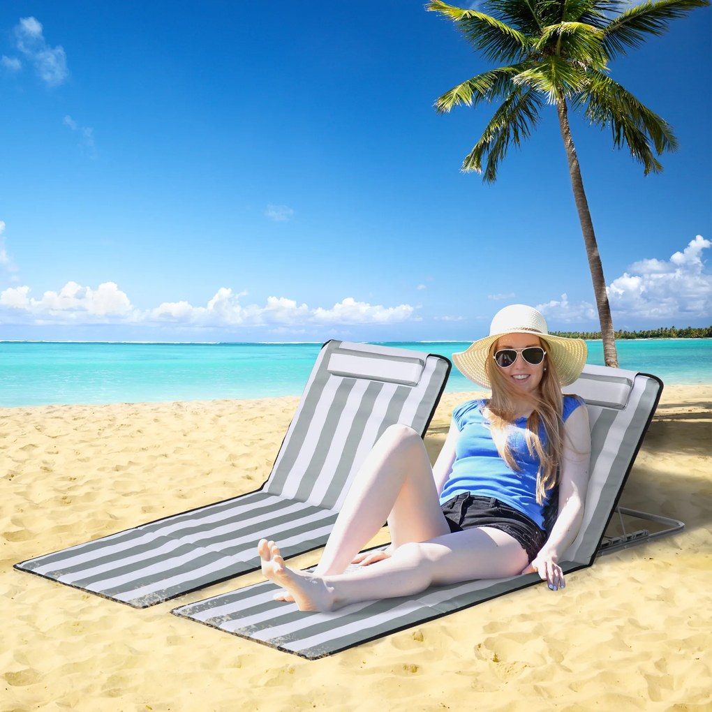 Outsunny Leżak składany ogrodowy z poduszką, 5-stopniowe oparcie, torba transportowa, jasnoszary | Aosom PL