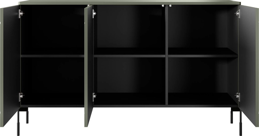 Komoda Sonatia 150 cm trzydrzwiowa - oliwka / nogi czarne