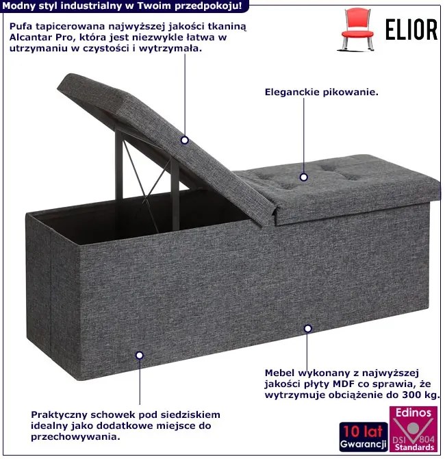 Szara tapicerowana pufa ze schowkiem N6-R18