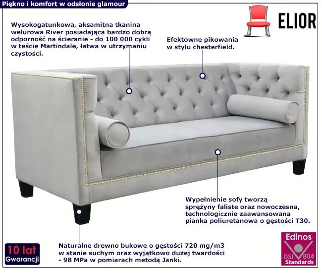 Pikowana sofa 2-osobowa glamour Nala 3X Nersta 3X
