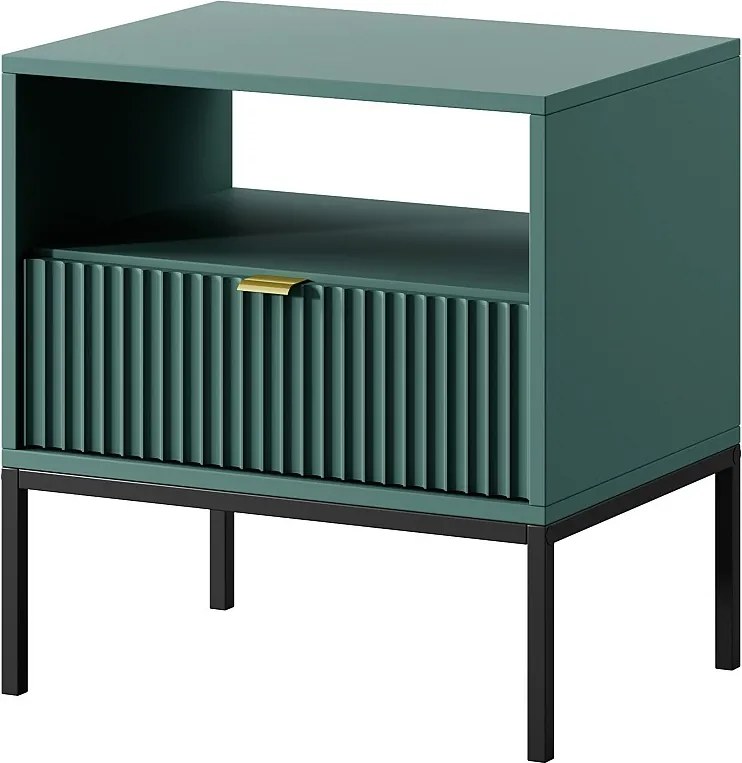 Stolik nocny: 1 szuflada, Labrador, stelaż czarny, 54 x 56 x 39 cm, uchwyty złote