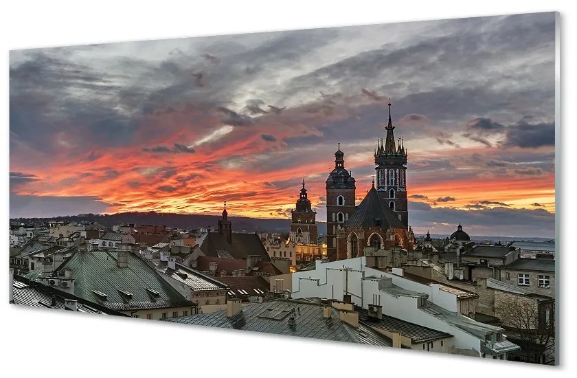 Obraz na szkle Kraków Zachód słońca panorama