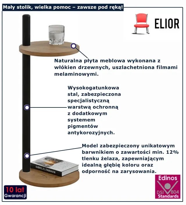 Nowoczesny stolik pomocniczy dąb lancelot + czarny M2-D04