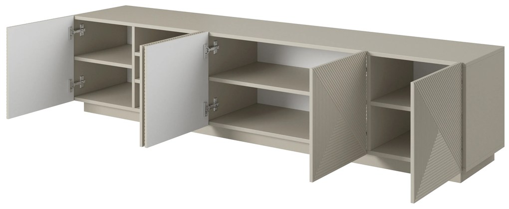 Szafka RTV Asha 200 cm pięciodrzwiowa z ryflowanym frontem - kaszmir