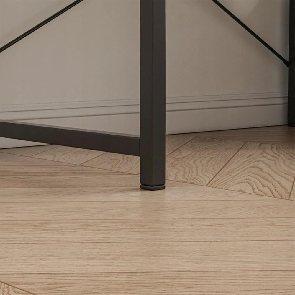 Czarne biurko w stylu industrialnym z wbudowaną półką – 120 cm | Design loftowy z bocznymi półkami