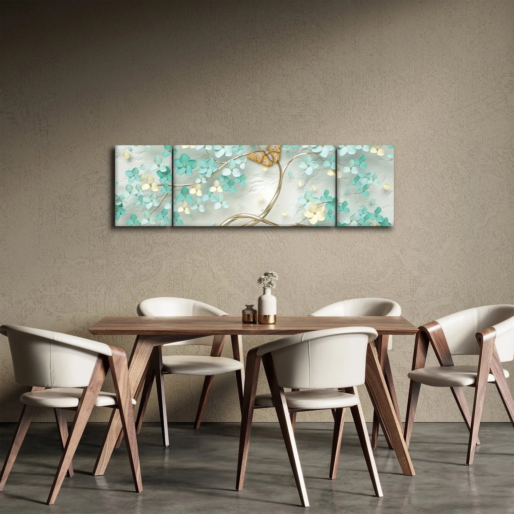 Obraz kwiata z motylami (170x50 cm)