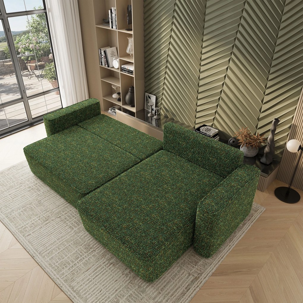 Masseno Narożnik BELARO z funkcją spania i pojemnikiem na pościel Narozniki L, Rozkładana sofa - Zielony, BELLA 80