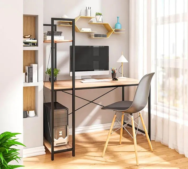 Industrialne Biurko Komputerowe Z Regałem Modern Oak A4-W67
