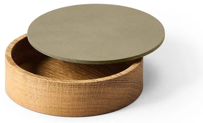 Zielono-naturalny drewniany/ze skóry ekologicznej pojemnik dekoracyjny z pokrywką ø 11x3,5 cm Circle Nupo – LIND DNA