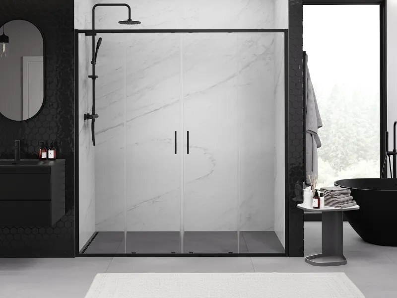 Mexen Exo-S Duo drzwi prysznicowe podwójne rozsuwane 170 cm, transparent, czarne - 8152-170-000-70-00